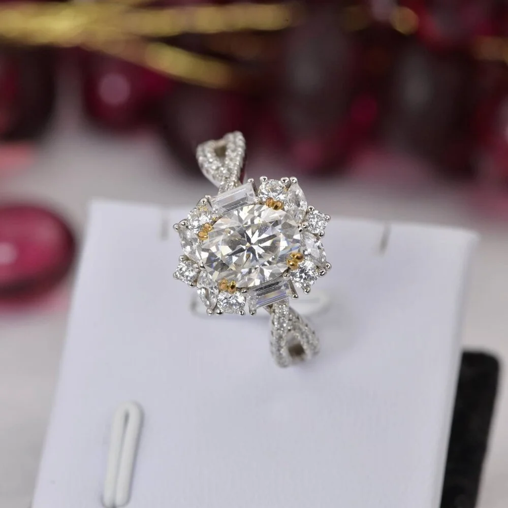 Moissanite 2.0ct Oval Cut Engagement Ring 925